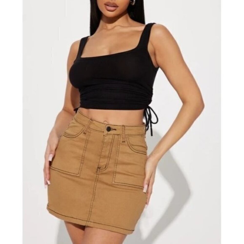 Timing Black Scoop Neck Cropped Tank‎ Top Drawstring Detail Size Large RefFNB